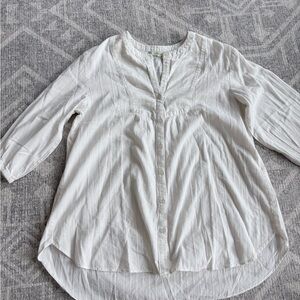 Casual White Button-Front Peasant Blouse